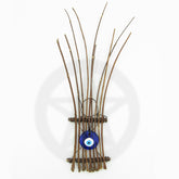 Wall Hanging with Blue Glass Evil Eye and Long Thin Twigs Handcrafted Energy Cleansing Rustic Primitive Wiccan Pagan | Woot & Hammy